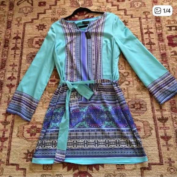 The Limited Teal/Navy Paisley Long Sleeve Dress Sz XS Like new - Picture 2 of 7